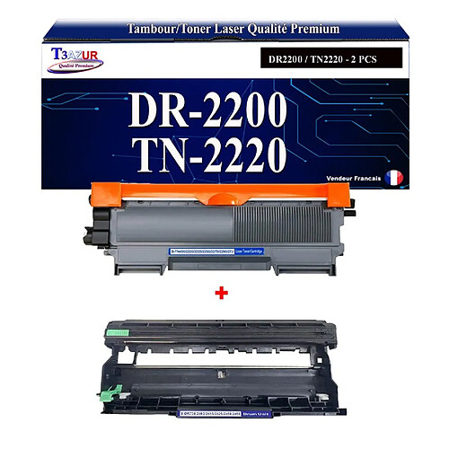 T3Azur Tambour+Toner compatible avec Brother DCP7070DW Fax 2840 2845 2940 TN2220 DR2200