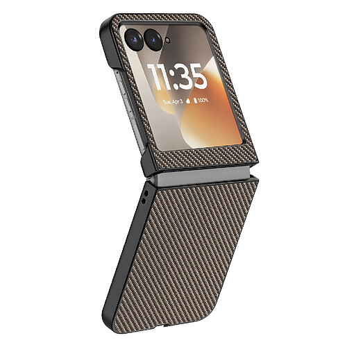 Avizar Coque pour Motorola Razr 70 Effet Fibres de Carbone Rigide Beige