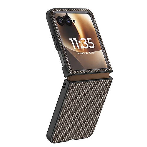 Avizar Coque pour Motorola Razr 70 Ultra Effet Fibres de Carbone Rigide Beige