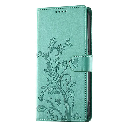 Avizar Étui Portefeuille pour Honor 600 Motif Floral avec Support Video Vert d'eau