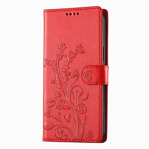 Avizar Étui Portefeuille pour Honor 600 Motif Floral avec Support Video Rouge