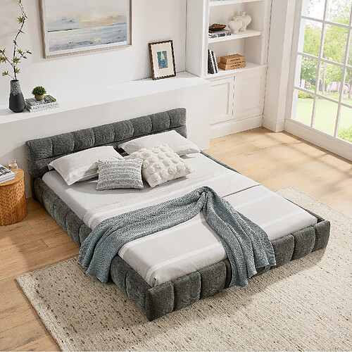 MIVRAY Lit adulte 160x200 cm lit double, structure renforcée, Tissu, Gris foncé