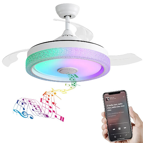 STILVORA Ventilateur de plafond 106 cm blanc en PC avec LED RGB et Bluetooth