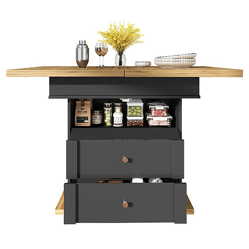 STILVORA Table à manger 110-140/80/75 cm noir et naturel en MDF extensible