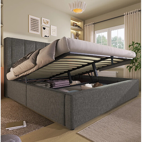 Lit Coffre Modenvie 180x200 cm rangement hydraulique Gris