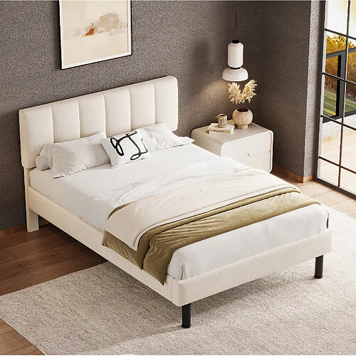 Lit Double 140x190 cm Modenvie Sherpa beige avec sommier