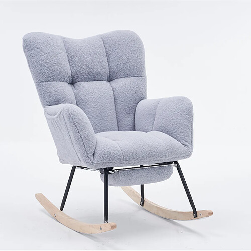 STILVORA Fauteuil à bascule 80/98/98,5 cm gris en teddy avec repose-pieds pliable