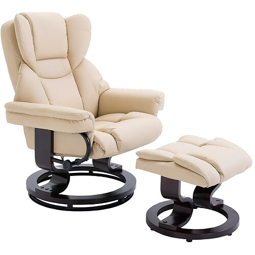 STILVORA Fauteuil relax 80/79/100 cm blanc crème en bois avec repose-pieds inclinable