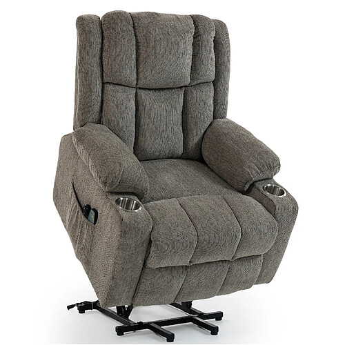 STILVORA Fauteuil relax releveur électrique brun clair en velours avec massage et chaleur
