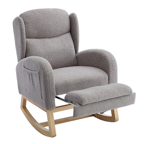 STILVORA Fauteuil à bascule 122,5/70/104 cm gris en tissu teddy avec repose-pieds