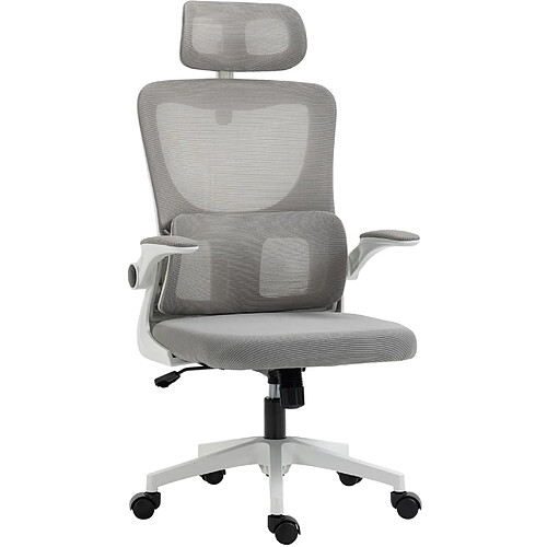 STILVORA Fauteuil de bureau 60/59/114-122 cm gris en maille avec appui-tête réglable