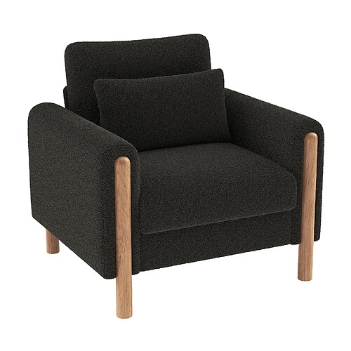 STILVORA Fauteuil 87/83/88,5 cm gris foncé en Teddy avec coussin épais