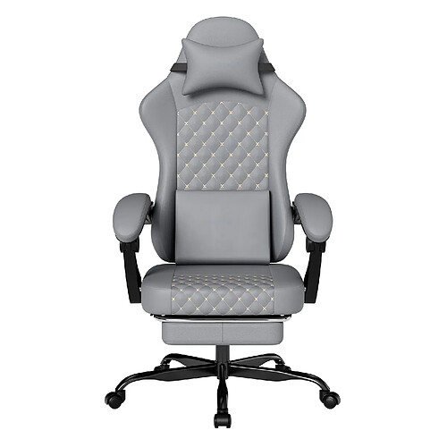 STILVORA Chaise gaming grise en cuir avec repose-pieds et dossier inclinable