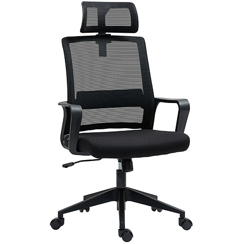 STILVORA Chaise de bureau 64/60/102-112 cm noire en maille avec appuie-tête réglable