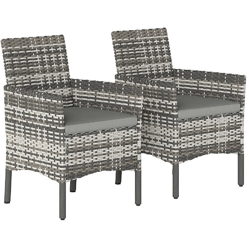 STILVORA Lot de 2 chaises de jardin 58/62/87 cm gris en rotin avec coussins amovibles