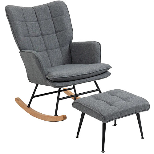 STILVORA Fauteuil à bascule 64/89/90 cm gris en polyester avec repose-pieds
