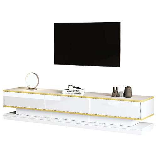 MIVRAY Meuble TV avec 3 tiroirs - 200x40x40 cm - Bois blanc chaud