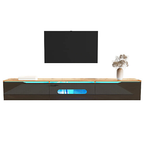 MIVRAY Meuble TV suspendu avec LED 16 couleurs - 180x35x30 cm - MDF noir et naturel