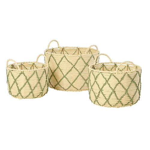 Paris Prix Lot de 3 Paniers de Rangement Mac 38cm Naturel & Vert
