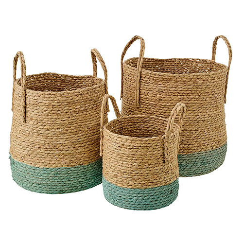 Paris Prix Lot de 3 Paniers de Rangement Israel 38cm Naturel & Vert