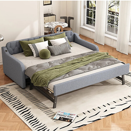 Lit Banquette Gigogne 90x200 cm Modenvie USB Gris