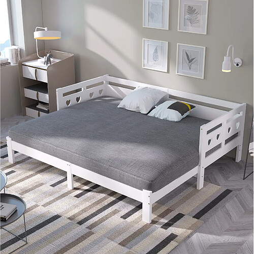 Lit Gigogne Extensible 90x200 cm - Modenvie - 2 couchages en bois blanc