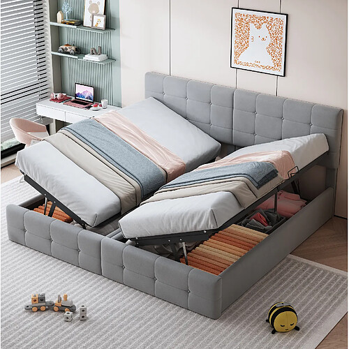 Lit Coffre Modenvie 180x200 cm gris avec rangement hydraulique