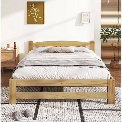 Lit Double 140x200 cm Modenvie sommier à lattes inclus bois massif naturel