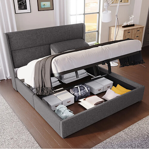 Lit Coffre 160x200 cm Modenvie avec tete de lit reglable - Gris