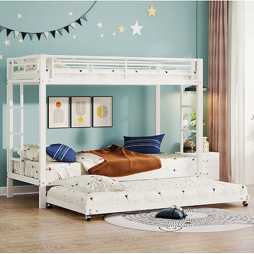 Lit Superposé Enfant 90x200 cm - Modenvie - lit gigogne - métal - blanc