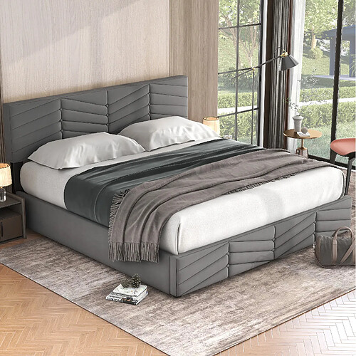 Lit Coffre 180x200 cm - Modenvie - rangement hydraulique - Velours gris