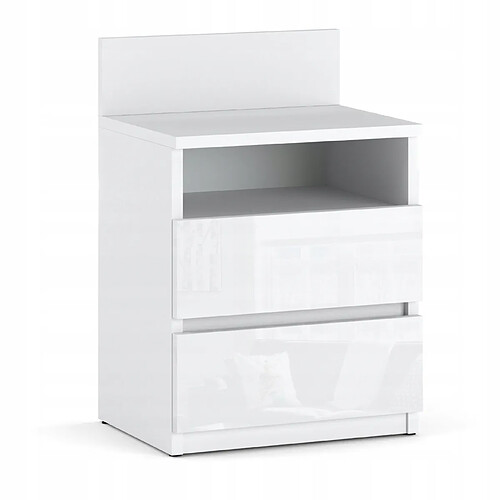 Stiv-Meubles Table de chevet Blanc brillant - 40 cm - 2 tiroirs + étagère, table de nuit