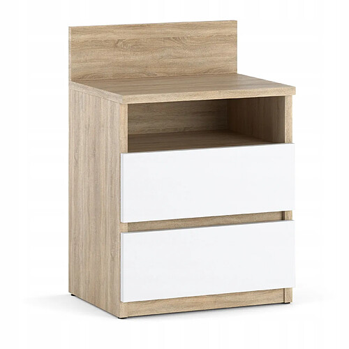 Stiv-Meubles Table de chevet Chêne Sonoma + Blanc- 40 cm, 2 tiroirs + étagère, meuble de nuit