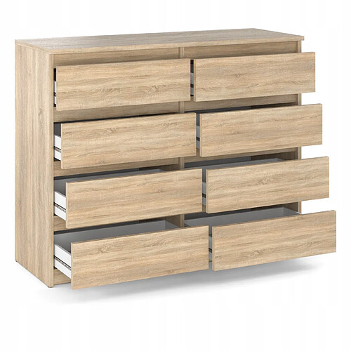 Stiv-Meubles Commode moderne 120 cm Chêne Sonoma avec 8 tiroirs - Grand meuble de rangement pour salon