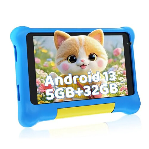 byxsb Tablette Enfant 7" Android, 5 Go RAM, 32 Go ROM, Wi-Fi, Coque Bleue