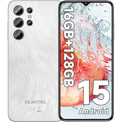Smartphone OUKITEL C1 16Go+128Go Android15 écran 6,52" triple caméra Blanc