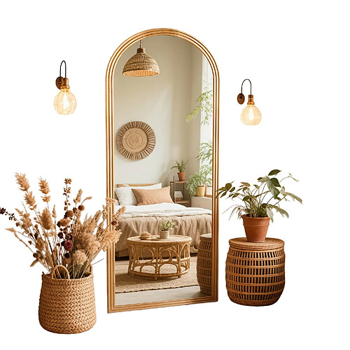 ByteLike Marron Miroir pleine longueur sur pied cadre en bois arche à marches
