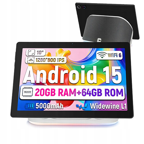 byxsb Tablette Android 15 10,1", Dock Haut-Parleur, 20 Go RAM, 64 Go ROM, Wi-Fi 6