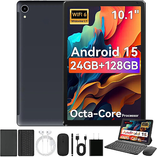 byxsb Tablette Android 15 10,1", 24 Go RAM, 128 Go ROM, Clavier, Souris et Stylet