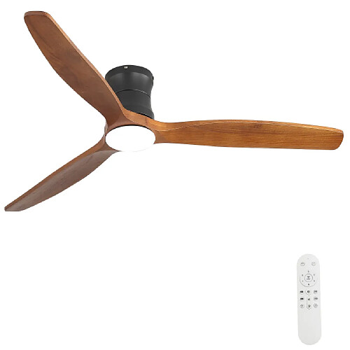 ByteLike Ventilateur de plafond lumineux 52 pouces à 3 pales en bois naturel