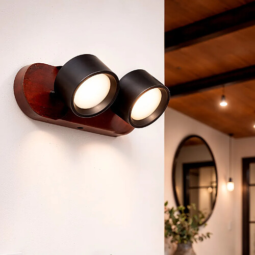 Ledkia Lampe Murale LED 10W Métal CCT Sélectionnable Cundra 2 Spots Noir