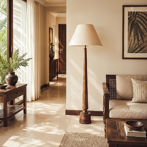 Ledkia Lampadaire Bois Kehna ILUZZIA Beige