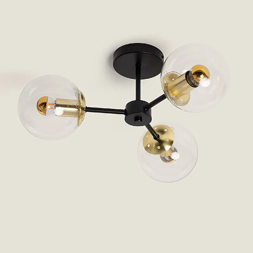 Ledkia Plafonnier Métal et Verre Wassily Gold 3 Spots Noir