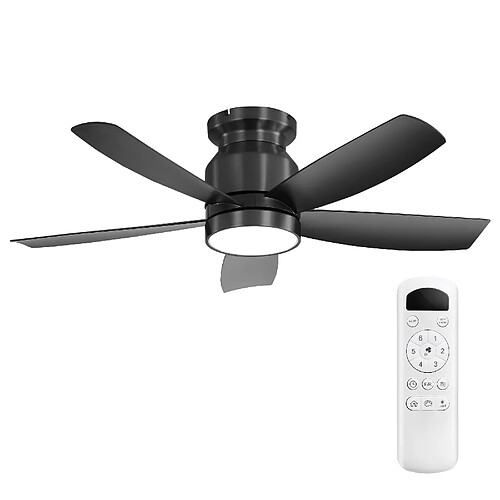 MIVRAY Ventilateur de plafond avec LED et télécommande, moteur réversible, ABS noir