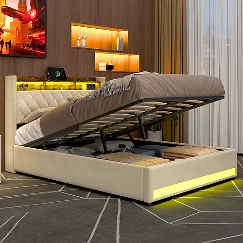 Lit double Modenvie 160 x 200 cm, cadre de lit inclus, sans matelas - Velours