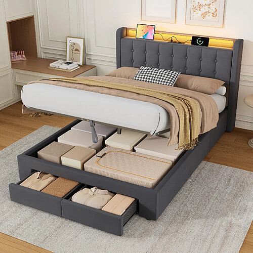 Lit Enfant 140x200 cm - Modenvie - LED et USB - velours