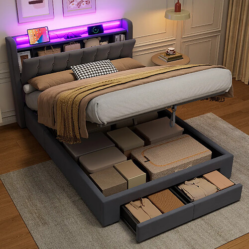 Lit Enfant 140x190 cm - Modenvie - LED et USB - velours