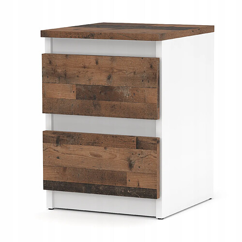 Stiv-Meubles Table de chevet Blanc + OLD Vintage 30x30x42CM 2 tirrois -meuble de nuit