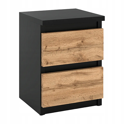 Stiv-Meubles Table de chevet Noir Chêne Wotan 30x30x40CM 2 tirrois -meuble de nuit chambre à coucher