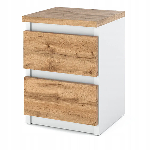 Stiv-Meubles Table de chevet Blanc / Chêne Wotan 30x30x42CM 2 tirrois -meuble de nuit